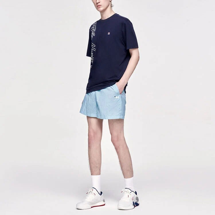 Alphabet Printing Knit Short Sleeve Blue