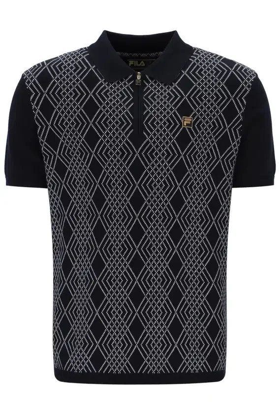 Black Castello Jacquard Knitted Polo with Zip