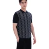 Black Castello Jacquard Knitted Polo with Zip