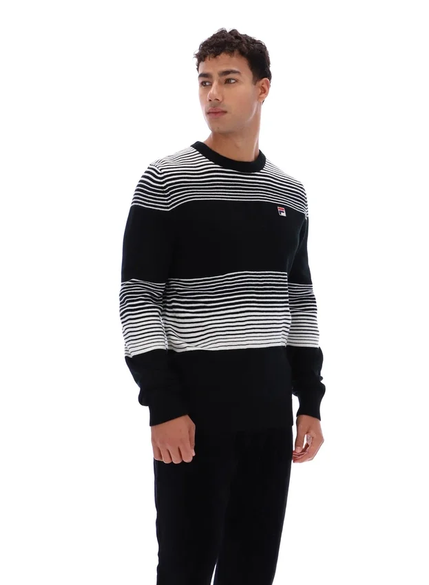 Black Connor Striped Knit Crew Neck