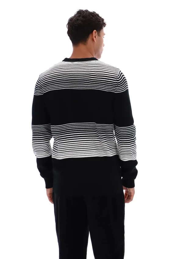Black Connor Striped Knit Crew Neck