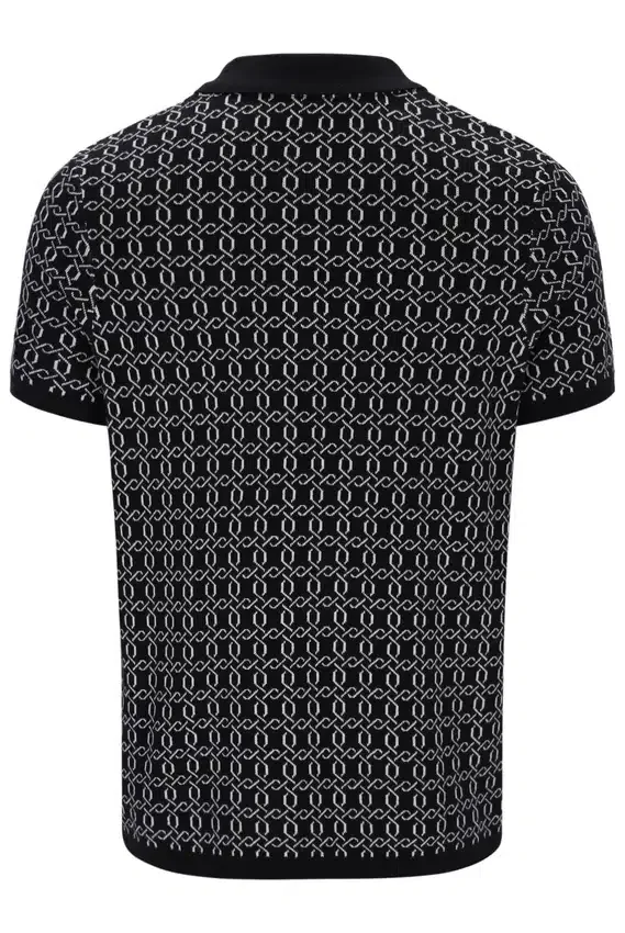Black Jackson Jacquard Knit Zip Polo Shirt