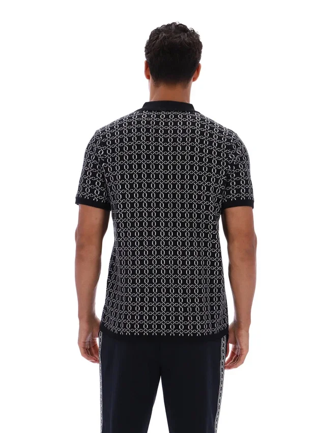 Black Jackson Jacquard Knit Zip Polo Shirt