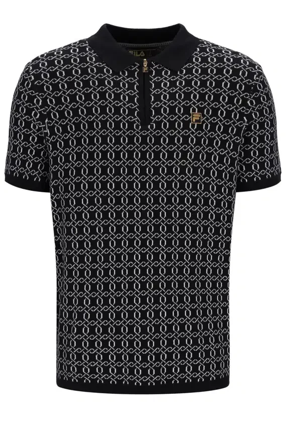 Black Jackson Jacquard Knit Zip Polo Shirt