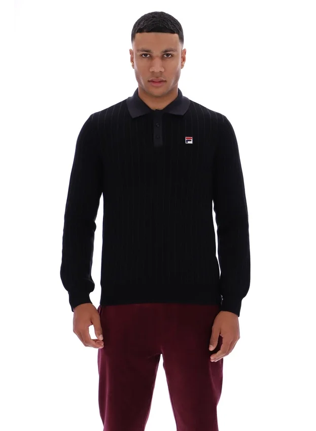 Black Kobe Striped Knit Polo