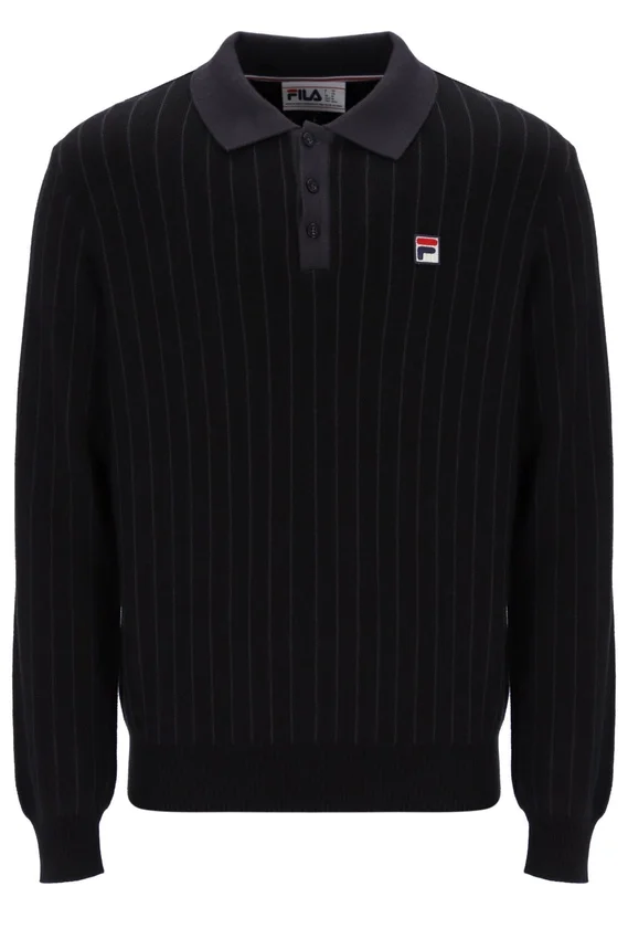 Black Kobe Striped Knit Polo