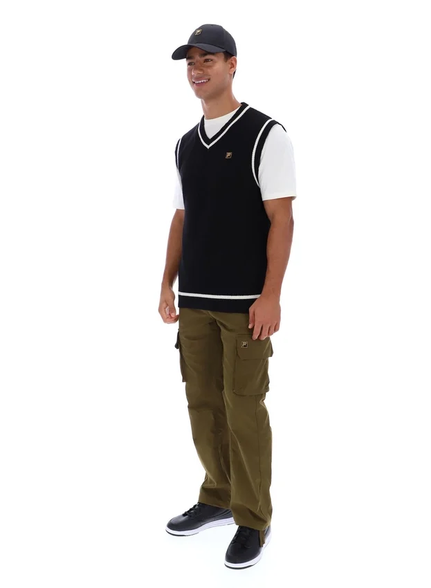 Black Mellor Textured Knit Vest with Tipping