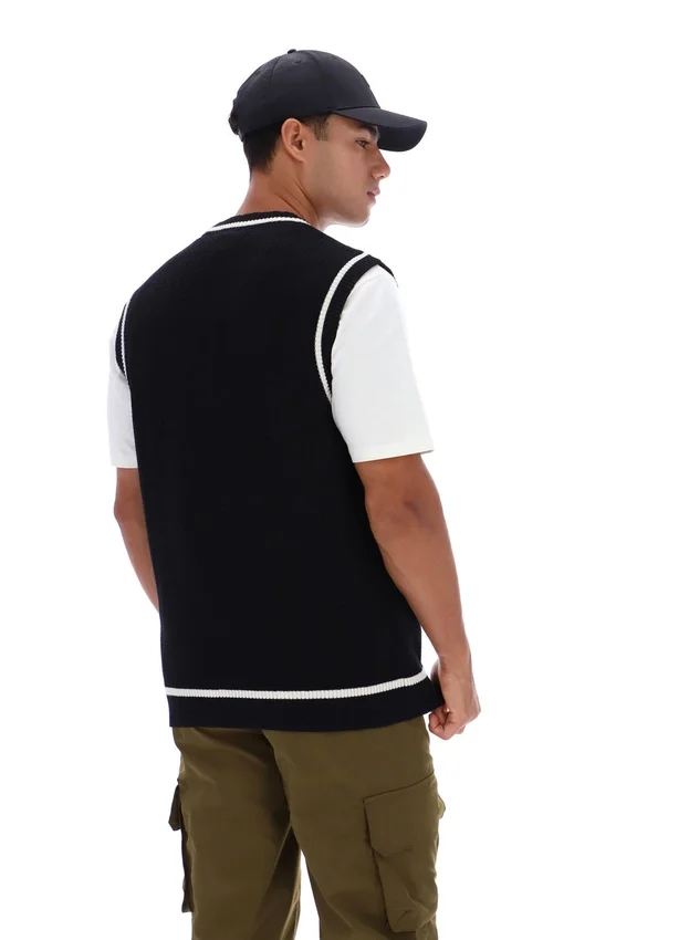 Black Mellor Textured Knit Vest with Tipping