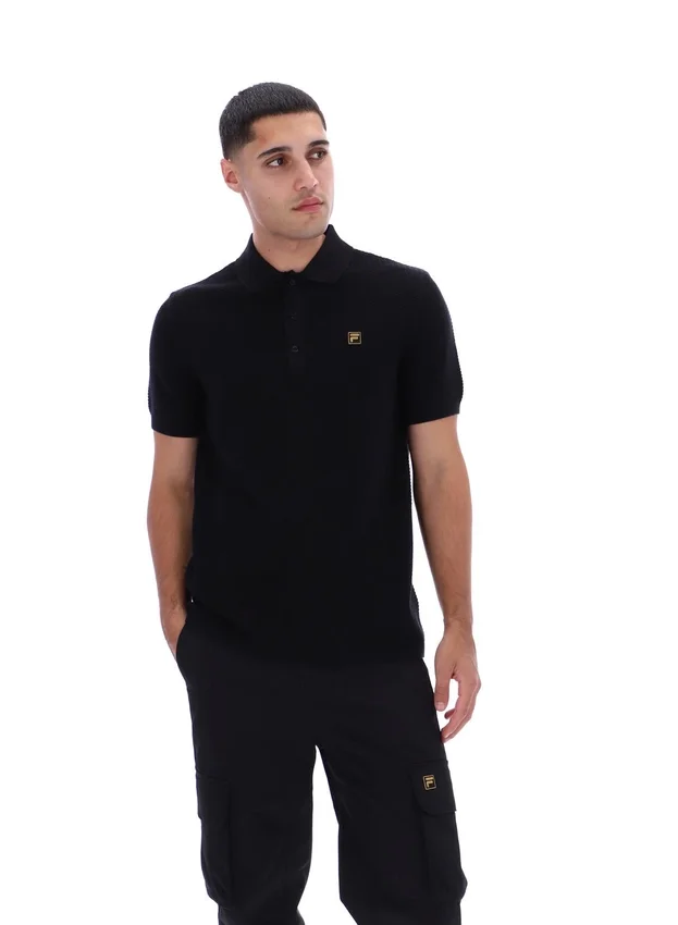 Black Sander Textured Knit Polo Shirt