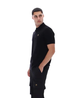 Black Sander Textured Knit Polo Shirt