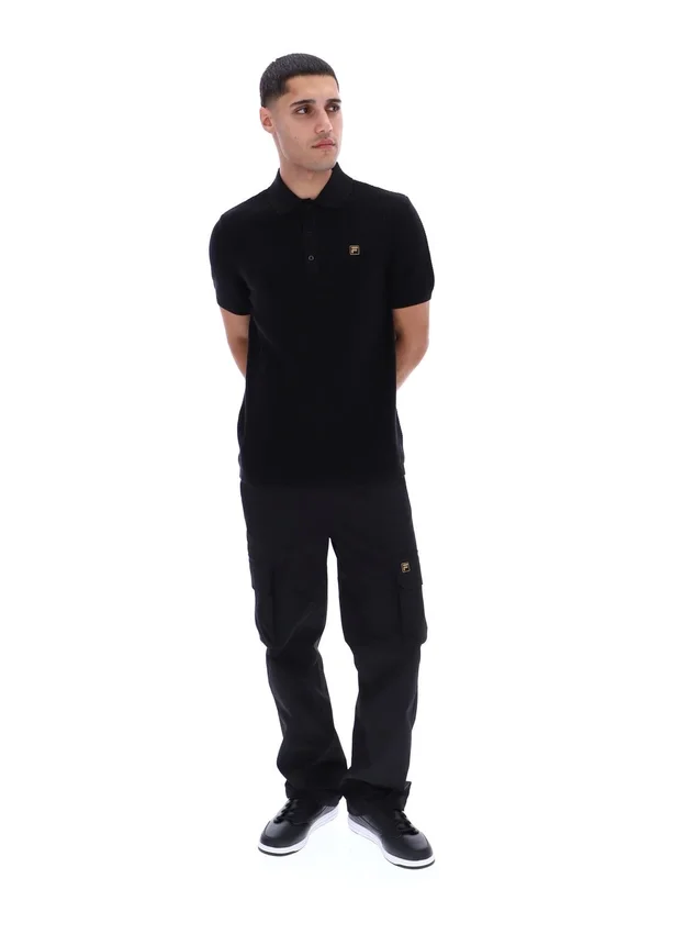 Black Sander Textured Knit Polo Shirt