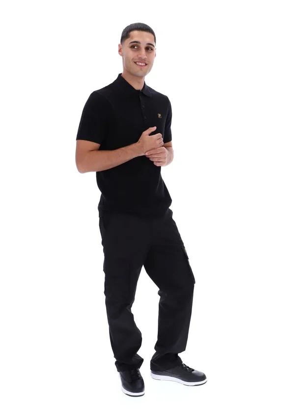 Black Sander Textured Knit Polo Shirt