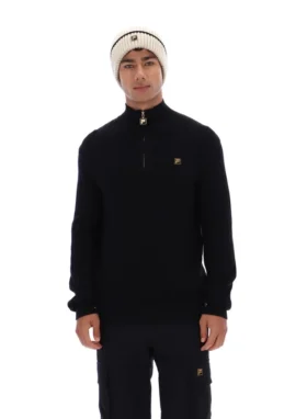Black Stevie 1/4 Zip Funnel Neck Textured Knit