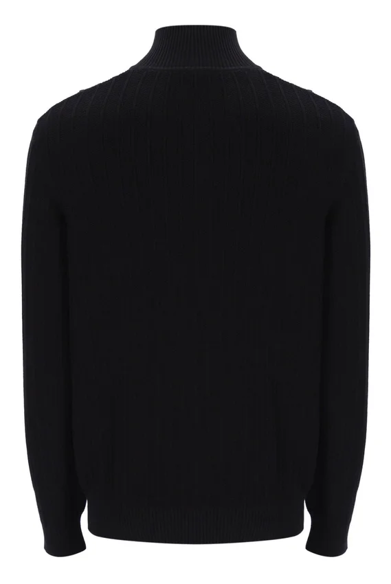Black Stevie 1/4 Zip Funnel Neck Textured Knit