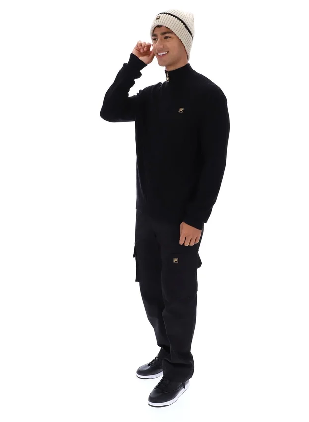 Black Stevie 1/4 Zip Funnel Neck Textured Knit