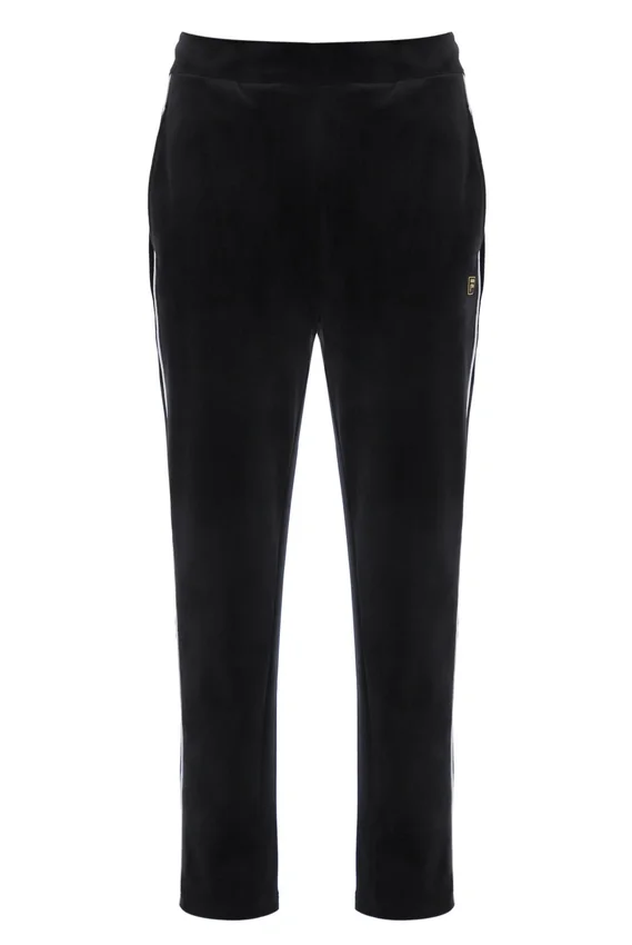 Black Wella Straight Leg Velour Pants