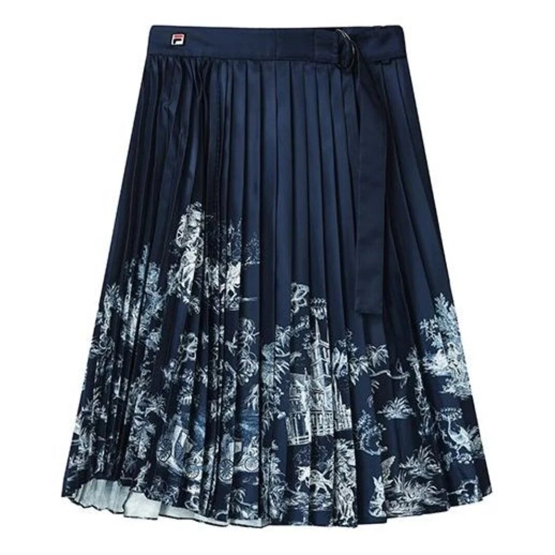 Casual Long Skirt "Navy White"