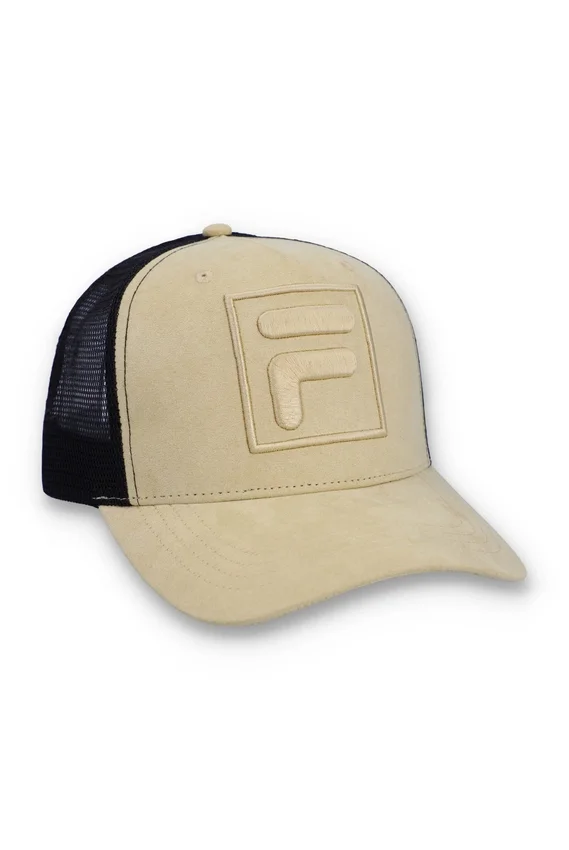Classic Beige Turo Large F-Box Tonal Embroidered Suede Mesh-Back Cap