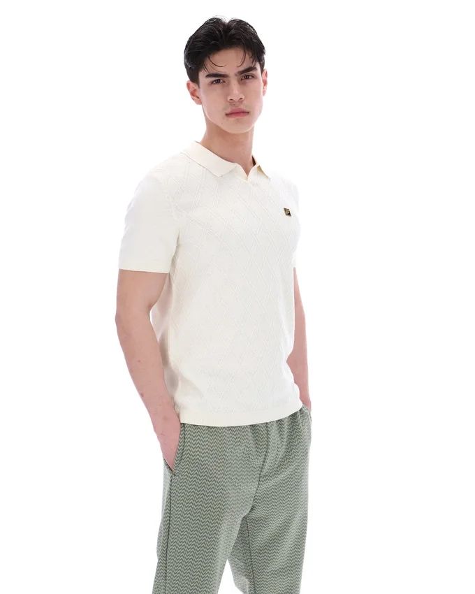 Coconut Milk Denny Diamond Knit Open Collar Polo