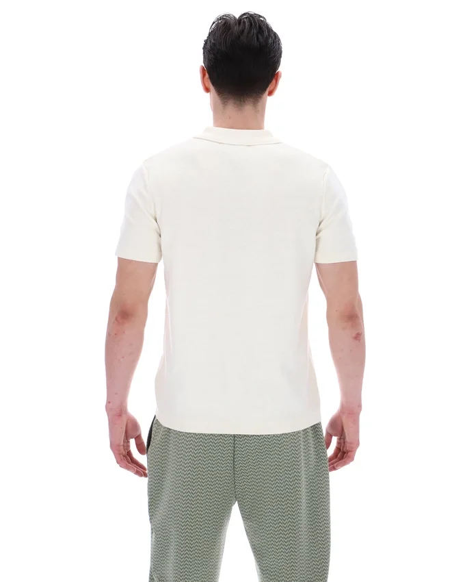 Coconut Milk Denny Diamond Knit Open Collar Polo