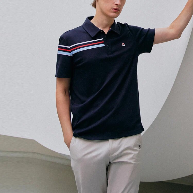 Contrast Colors StripesSport Casual Short Sleeve poloShirt Men s Blue