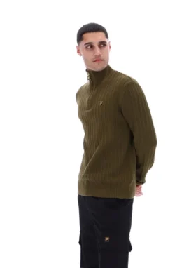 Dark Olive Stevie 1/4 Zip Funnel Neck Textured Knit