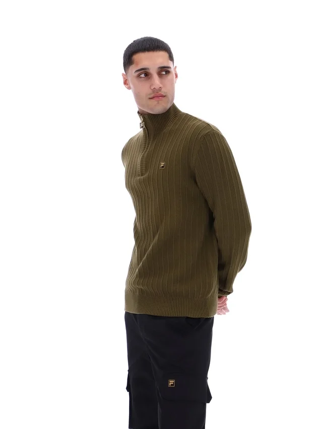 Dark Olive Stevie 1/4 Zip Funnel Neck Textured Knit