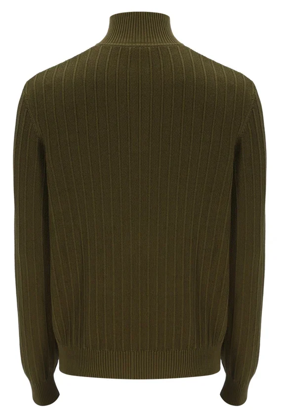 Dark Olive Stevie 1/4 Zip Funnel Neck Textured Knit