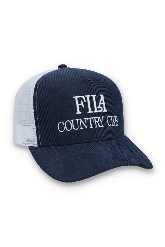 Fila Navy Cody Corduroy Mesh-Back Cap with Embroidered Graphic