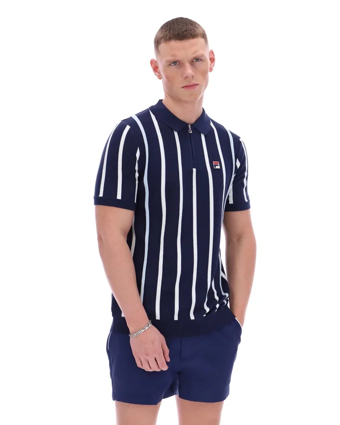 Fila Navy Giorgio Crochet Patchwork Knitted Polo