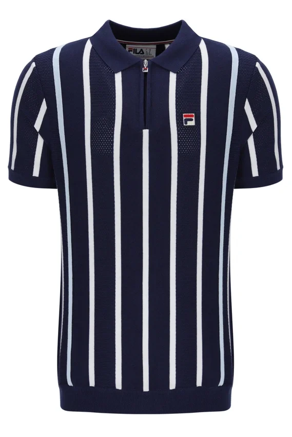 Fila Navy Giorgio Crochet Patchwork Knitted Polo