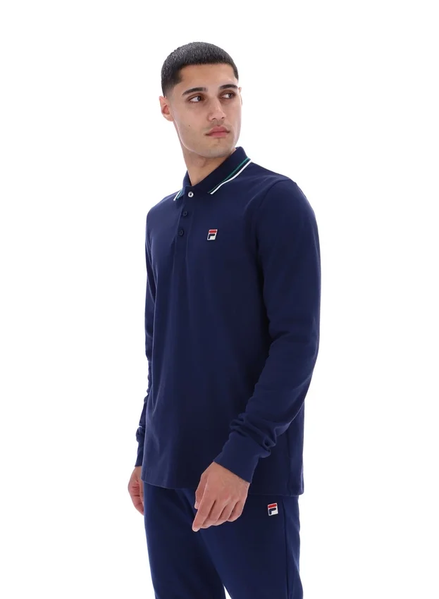 Fila Navy Monte Tipped Collar Long Sleeve Polo
