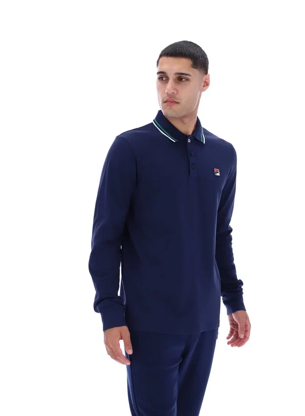 Fila Navy Monte Tipped Collar Long Sleeve Polo