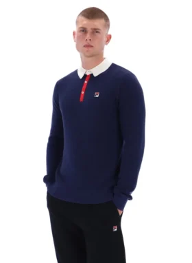 Fila Navy Nowell Waffle Knit Long Sleeve Polo