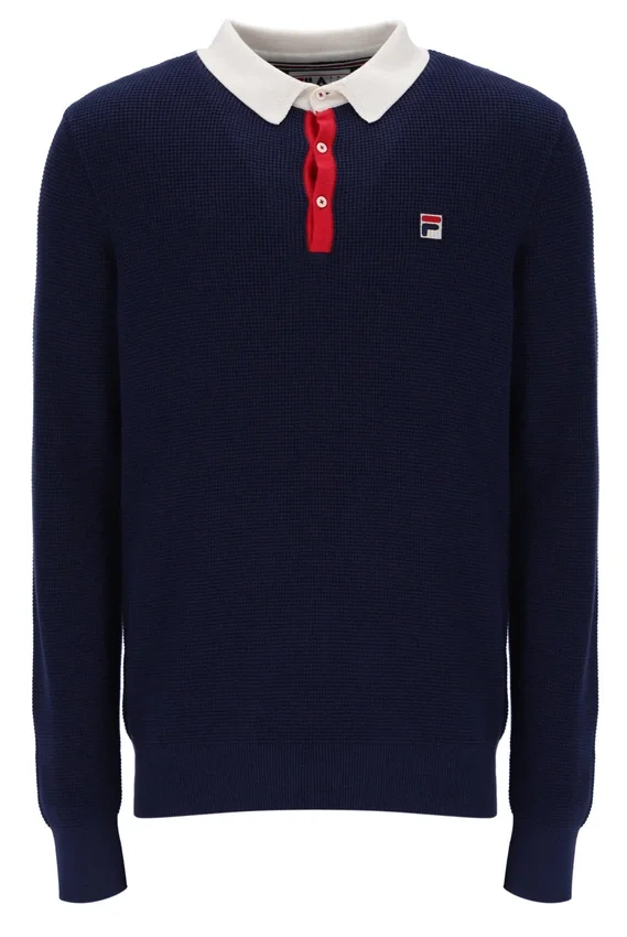 Fila Navy Nowell Waffle Knit Long Sleeve Polo