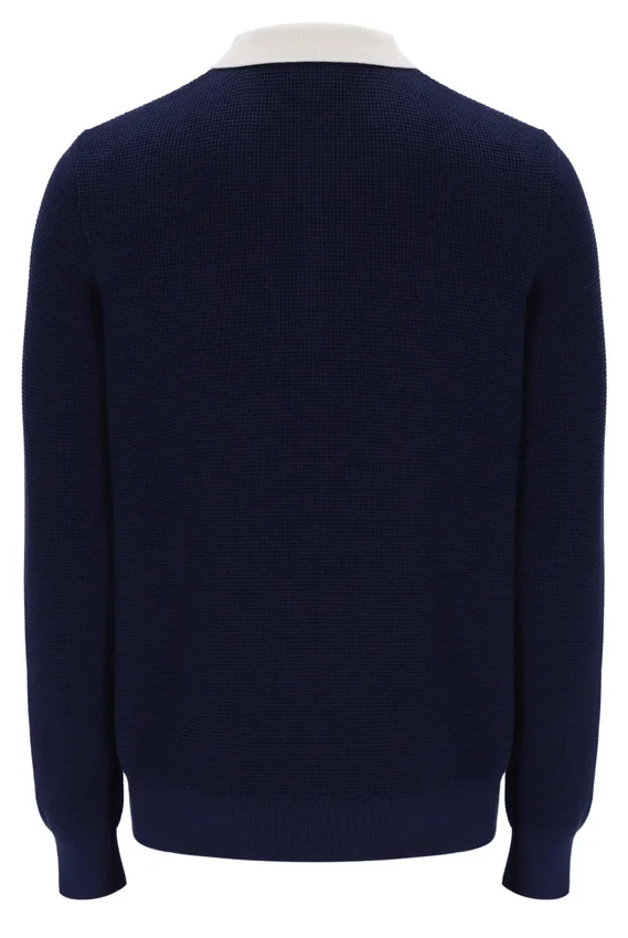 Fila Navy Nowell Waffle Knit Long Sleeve Polo