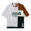 FILA x MIHARA YASUHIRO/ Crossover Stripe Splicing Contrasting Colors Round Neck Loose Short Sleeve Colorblock