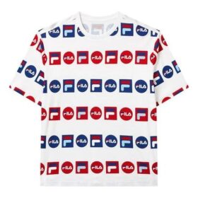 Logo Full Print Sports Loose Round Neck Short Sleeve White
