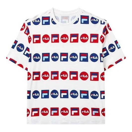 Logo Full Print Sports Loose Round Neck Short Sleeve White