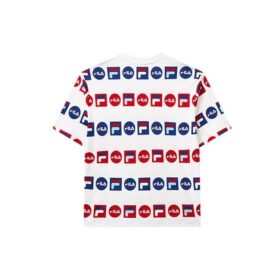 Logo Full Print Sports Loose Round Neck Short Sleeve White