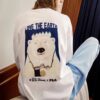 Men"s FILA x Pepe Shimada Crossover Cartoon Printing Sports Round Neck Pullover White