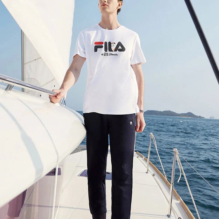 Men"s FILA x Pepe Shimada Crossover Casual Breathable Printing Sports Short Sleeve White T-Shirt