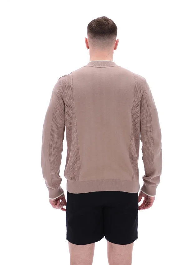 Mocha Meringue Ferguson Open Knit Pointelle Panel Track Top