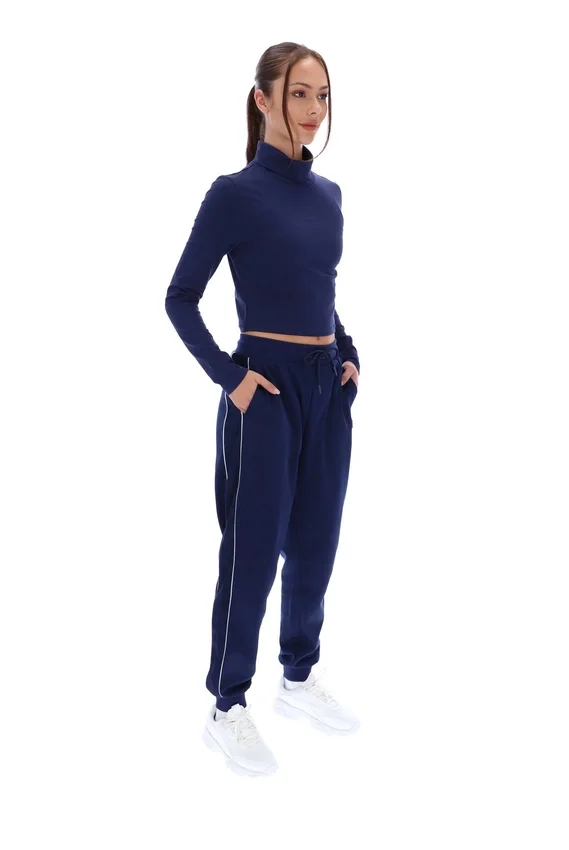 Navy Heidi Cropped Roll Neck Top