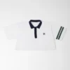Off White Cropped Flared Polo With Contrast Collar