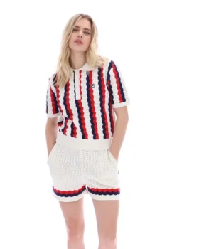 Porto Knitted Crochet Stripe Polo