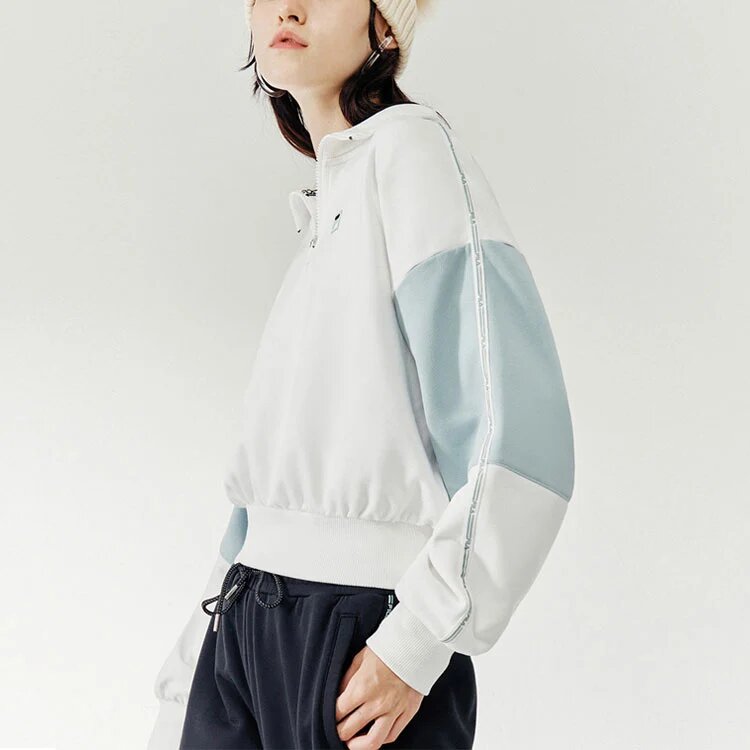 Sports Contrasting Colors Stand Collar Pullover Half Zipper Hoodie White