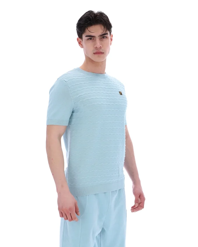 Sterling Blue Don Textured Knitted T-Shirt