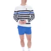 Striped Rakulan Crochet Knitted Sweatshirt