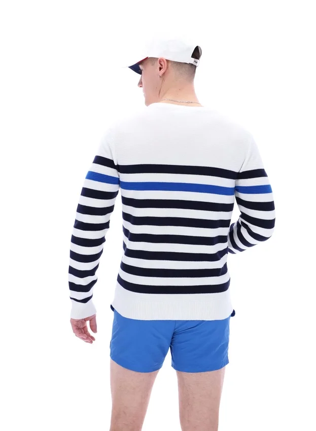 Striped Rakulan Crochet Knitted Sweatshirt